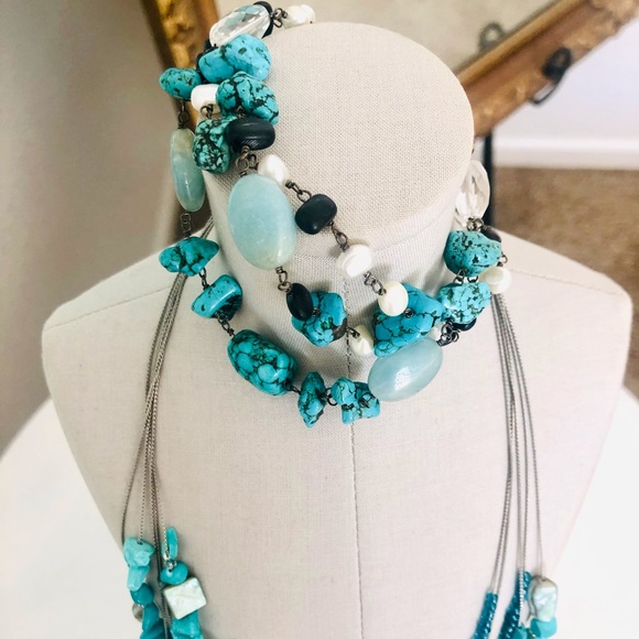 Vintage Turquoise nugget bracelet and necklace - Picture 6 of 11